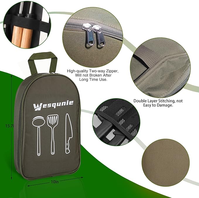 Camping Cooking Essentials Utensils Set - Camp Cookware Kitchen Accessories Kit, Camper Gear Must Haves, Stainless Steel & Silicone, RV Car Portable Outdoor Equipment Tool