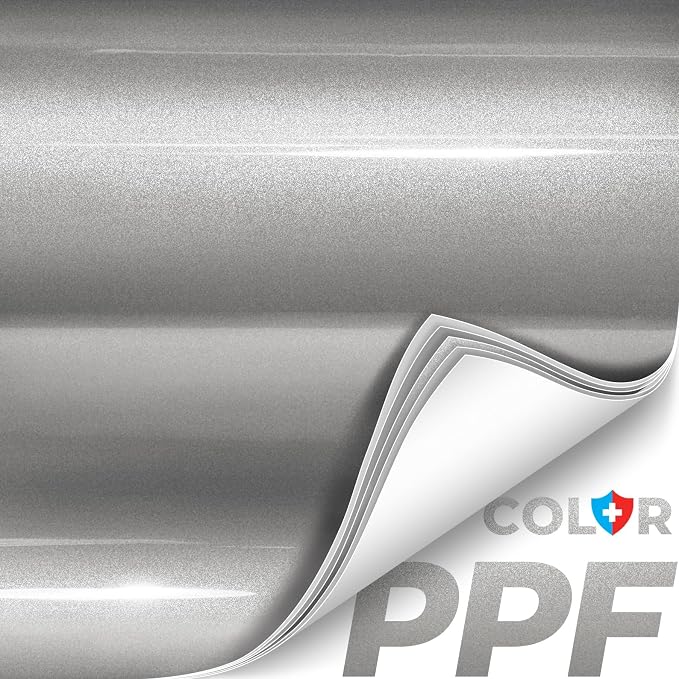 ColorFusion PPF by VViViD, Gloss GT Silver Dry Apply PPF Vinyl Car Wrap Roll 10ft x 5ft