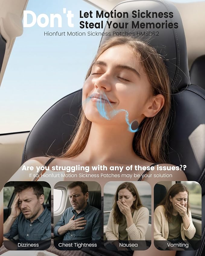 Hionfurt HMSDR2 16ct Motion Sickness Patches with Plant Essence – Lavender – Sea Sickness Patches for Cruise, Car, Airplane – Non-Drowsy, 72H Lasting
