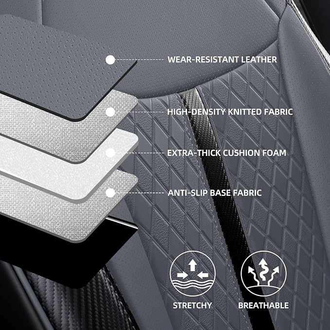 Custom Fit Sienna Seat Covers for 2021-2026 Toyota Sienna LE XLE 8-Seat, Waterproof Faux Leather Full Set Airbag Compatible 3-Row Car Seat Protectors (Black+Grey)