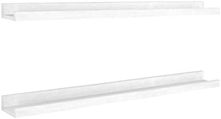MCS Picture Ledge Shelf, Room Decor Floating Shelf, White Woodgrain, 35 Inch, Set of 2