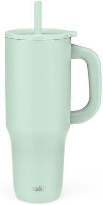 Zak Designs Sutton Travel Tumbler for On the Go, 40oz Stainless Steel with Vacuum Insulation, Silicone Straw, and Carry Handle for Cold Drinks (Icicle Mint Green)