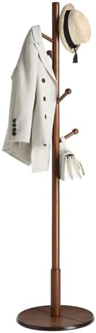 VASAGLE Solid Wood Coat Rack, Free Standing, 8 Hooks, 3 Height Options