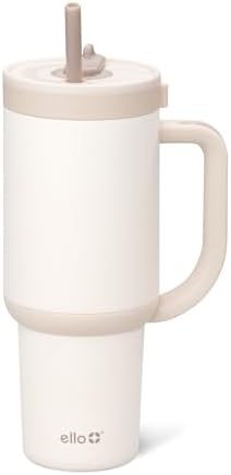 Ello Oasis 30oz Insulated Stainless Steel Tumbler with Straw, Cream Tonal