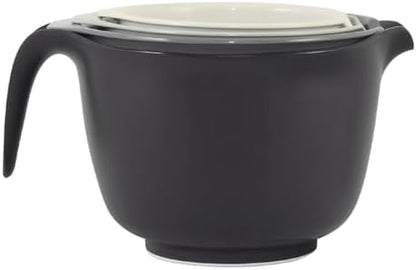 Glad Mixing Bowls with Pour Spout, Set of 4 - Nesting Plastic Bowls (1.2qt, 1.9qt, 2.8qt, and 3qt with Handle) - Non Slip Base, Dishwasher Safe Kitchen Cooking and Baking Supplies, Grey