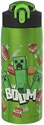 Zak Designs Minecraft Water Bottle for Travel and At Home, 19 oz Vacuum Insulated Stainless Steel with Locking Spout Cover, Built-In Carrying Loop, Leak-Proof Design (Creeper)