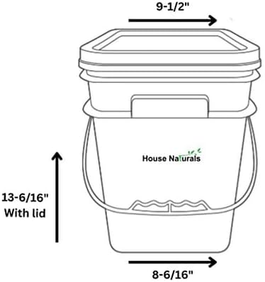 House Naturals 4 Gallon Square Food Grade Bucket Pail with Plastic Handles and Lid (Pack of 3) Made in USA containers (White - Blue lids)