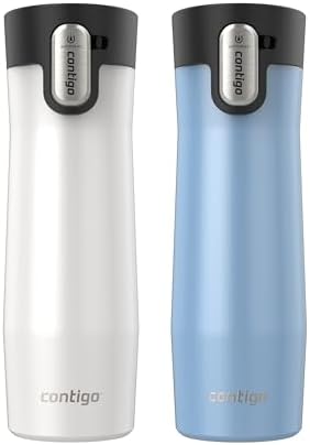 Contigo AUTOSEAL West Loop Vacuum-Insulated Stainless Steel Travel Mug with Easy-Clean Lid 20 oz 2-Pack Salted Frosted Pearl; Glacier Frosted Pearl