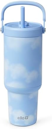Ello Oasis Go+ 32oz Insulated Stainless Steel Tumbler with Straw, Clouds