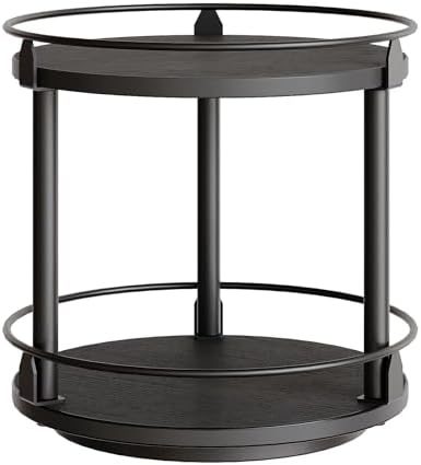 YATINEY Lazy Susan Organizer, Rotating Spice Rack, 2 Tier Spice Turntable Organizer, Industrial Turntable Spice Holder, for Kitchen Countertop and Cabinet, Compact and Versatile, Black SR22BK