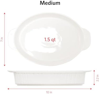 Glad Baking Dish Set, 3pc - Oval Stoneware Casserole Dishes for Oven and Microwave - Nesting Bakeware Set with Handles (11.5'', 10'', and 8.5''), Dishwasher Safe