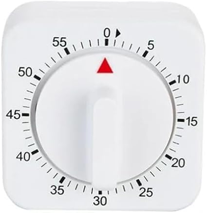 White Timer Clock Square 60-Minute Mechanical Kitchen Timer Wind up Visual