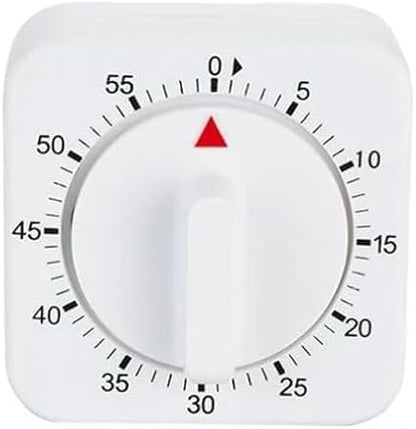 White Timer Clock Square 60-Minute Mechanical Kitchen Timer Wind up Visual