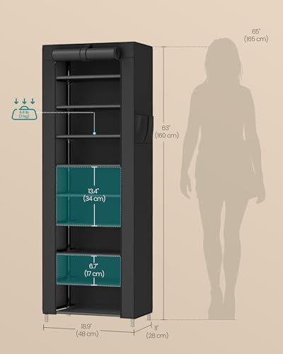 SONGMICS 10-Tier Shoe Rack with Cover, Shoe Storage Cabinet for 20 Pairs