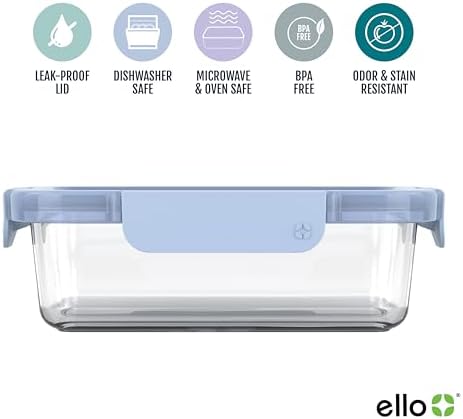 Ello Color Lock 3.4 Cup Glass Meal Prep Containers & Lids, 5 Pack, Purple