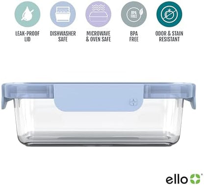 Ello Color Lock 3.4 Cup Glass Meal Prep Containers & Lids, 5 Pack, Purple