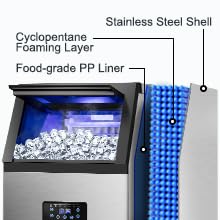 Commercial Ice Maker 120LBS/24H, Stainless Steel Freestanding Ice Maker Machine