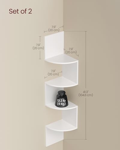 VASAGLE Set of 2 Corner Shelves Wall Mount, 4-Tier Floating Bookshelves