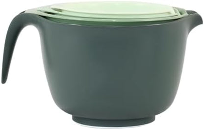 Glad Mixing Bowls with Pour Spout, Set of 4 - Nesting Plastic Bowls (1.2qt, 1.9qt, 2.8qt, and 3qt with Handle) - Non Slip Base, Dishwasher Safe Kitchen Cooking and Baking Supplies, Green