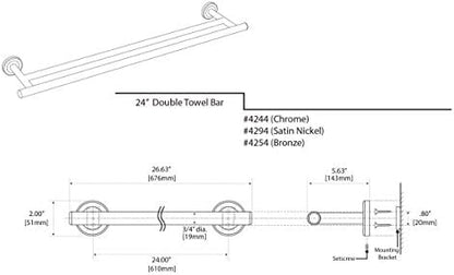 Gatco 4294 24" Latitude II Double Towel Bar, Satin Nickel / Wall Mounted Double Towel Holder for Bathroom