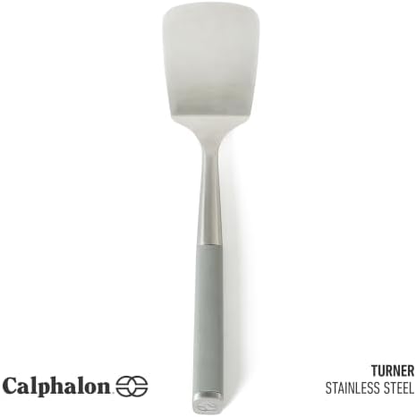 Calphalon Edge Solid Turner, Cooking Spatula, Kitchen Spatula, Stainless Steel Turner with Silicone Heat Resistance Handle, Nonstick-Safe Spatula with Ergonomic Handle (Taupe)