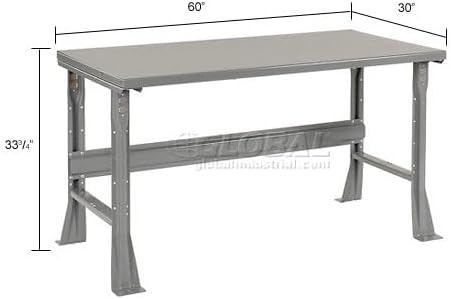 Global Industrial Fixed Height Workbench with C-Channel Flared Leg, Steel Top with Square Edge, 60"W x 30"D x 34"H, 2000 Lbs. Capacity, Gray, Industrial Workbench
