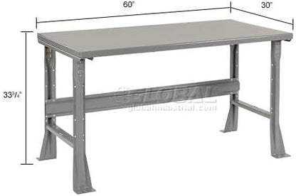 Global Industrial Fixed Height Workbench with C-Channel Flared Leg, Steel Top with Square Edge, 60"W x 30"D x 34"H, 2000 Lbs. Capacity, Gray, Industrial Workbench