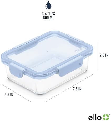 Ello Color Lock 3.4 Cup Glass Meal Prep Containers & Lids, 5 Pack, Purple
