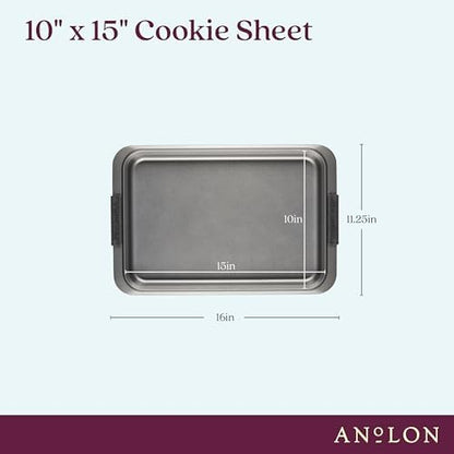 Anolon Advanced Nonstick Bakeware with Grips, Nonstick Cookie Sheet / Baking Sheet - 10 Inch x 15 Inch, Gray
