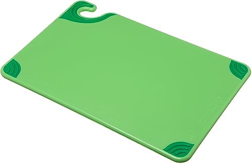 San Jamar Saf-T-Grip Plastic Cutting Board with Safety Hook, 12" x 18" x 0.5", Green