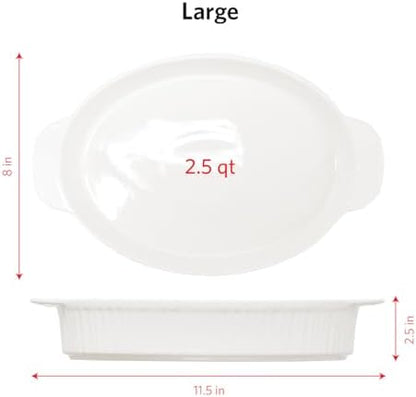 Glad Baking Dish Set, 3pc - Oval Stoneware Casserole Dishes for Oven and Microwave - Nesting Bakeware Set with Handles (11.5'', 10'', and 8.5''), Dishwasher Safe
