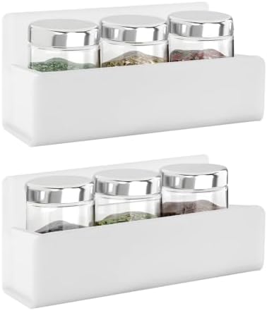 6 Inch Acrylic Spice Rack Wall Mount, White, 2 Pack