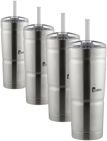 Bubba Envy Stainless Steel Tumbler with Straw, Stainless Steel with Clear Lid, 24oz (Pack of 4)