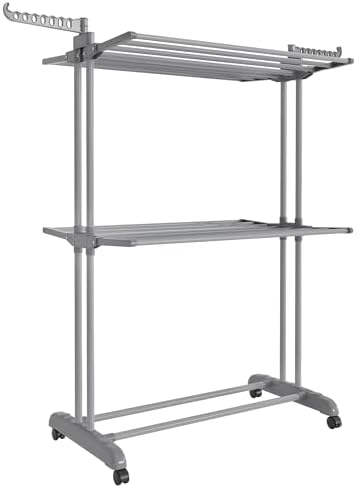 SONGMICS 3-Tier Clothes Drying Rack, Foldable, Rolling, 58.3-Inch Tall