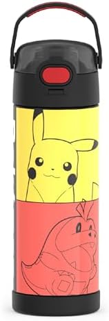 THERMOS FUNTAINER 16 Ounce Stainless Steel Vacuum Insulated Bottle with Wide Spout Lid,Pokemon,(Pack of 6)