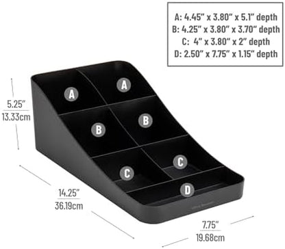 Mind Reader 7-Compartment Coffee Condiment Organizer, Cup and Lid Holder, Countertop Station for Coffee Bar, Breakroom, Kitchen, Set of 2, Black