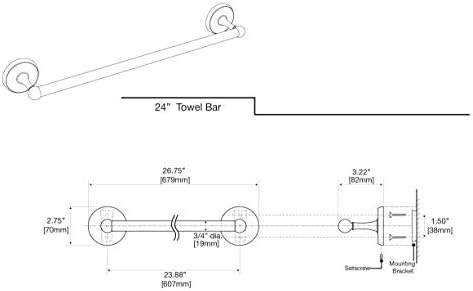 Gatco 5070 Designer II Towel Bar, Wall-Mounted Bathroom Towel Holder, 24" Length Chrome Finish