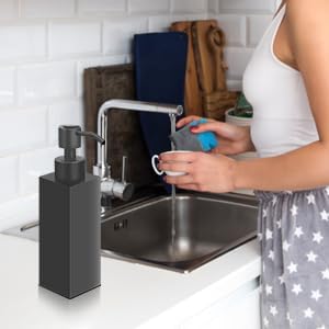 Black Soap Dispenser, Matte Black Stainless Steel, Rust-Proof Liquid Hand Dish