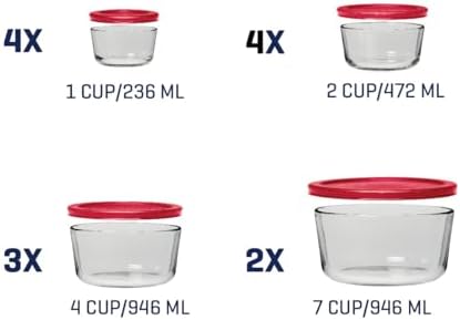 Anchor Hocking 26 Piece Glass Storage Containers with Lids (13 Glass Food Storage Containers & 13 Red SnugFit Lids)