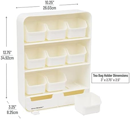 Mind Reader Tea Bag Organizer, Tea Station Organizer, Countertop Storage, Kitchen, Plastic, 10.25"L x 3.25"W x 13.75"H, White