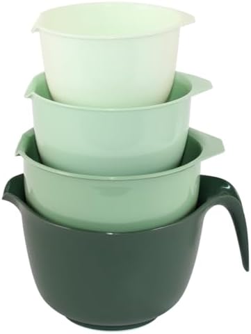 Glad Mixing Bowls with Pour Spout, Set of 4 - Nesting Plastic Bowls (1.2qt, 1.9qt, 2.8qt, and 3qt with Handle) - Non Slip Base, Dishwasher Safe Kitchen Cooking and Baking Supplies, Green