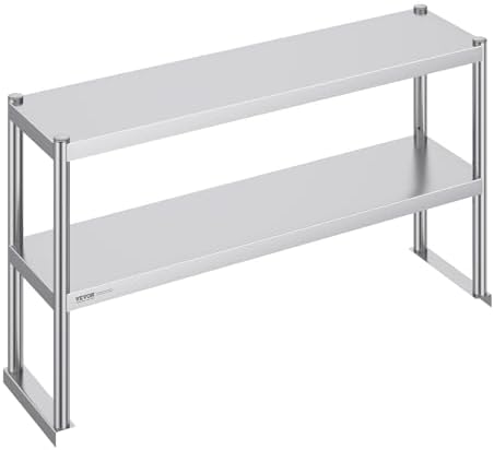 VEVOR Double Shelf Stainless Steel Two Tier Shelf 30.5 x 122 x 60 cm Height Adjustable Height Prep and Work Table Accessory for Kitchen Restaurant Workshop