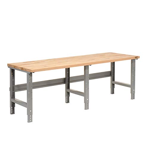 Global Industrial Adjustable Height Workbench C-Channel Leg, Maple Butcher Block Square Edge, 96"W x 36"D, Gray