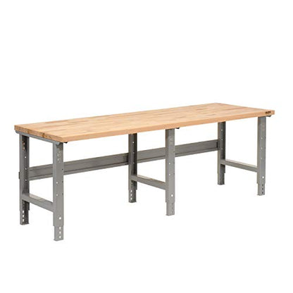 Global Industrial Adjustable Height Workbench C-Channel Leg, Maple Butcher Block Square Edge, 96"W x 36"D, Gray