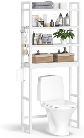 SONGMICS 4-Tier Bamboo Over The Toilet Storage, Adjustable Shelf, 72.8''H