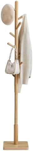 VASAGLE Solid Wood Coat Rack, Free Standing, 8 Hooks, 3 Height Options