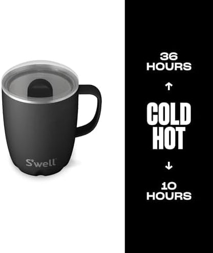 S’well Stainless Steel Travel Mug with Handle - 16oz - Onyx - Triple-Layered Vacuum-Insulated Container Designed to Keep Drinks Cold for 10 Hours and Hot for 3 - BPA-Free Water Bottle