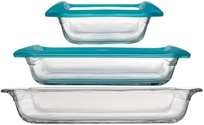 Libbey Baker’s Premium 5 Piece Glass Baking Dish Set, Stackable Casserole Dish with Lid Set, Baking Glassware for Casseroles, Lasagna, Brownies