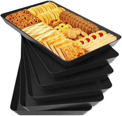 WOWBOX 6 pcs Serving Tray for Entertaining, Serving Platters for Snacks, Fruit, Cookies, Dessert, Reusable Plastic Trays for Serving Food and Pantry Organization in Kitchen & for Parties, (Black)