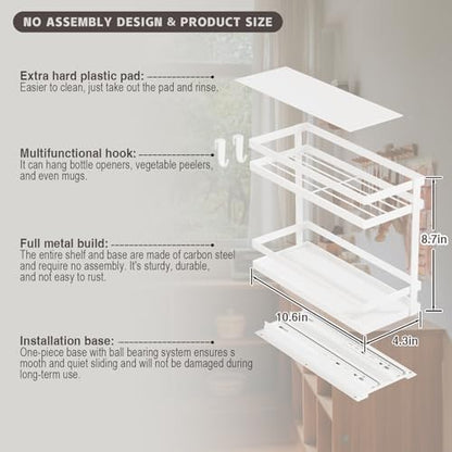 Magheo Pull Out Spice Rack Organizer for Cabinet, 1 Pack Metal Seasoning Organizer Slide Out Spice Storage Shelf No Assembly Vertical Spice Rack Pullout for Kitchen & Bahthroom No Drill(2 Tier,White)